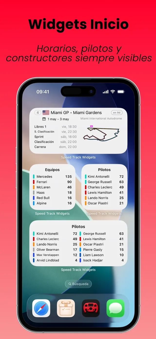 SpeedTrack F1 widgets preview