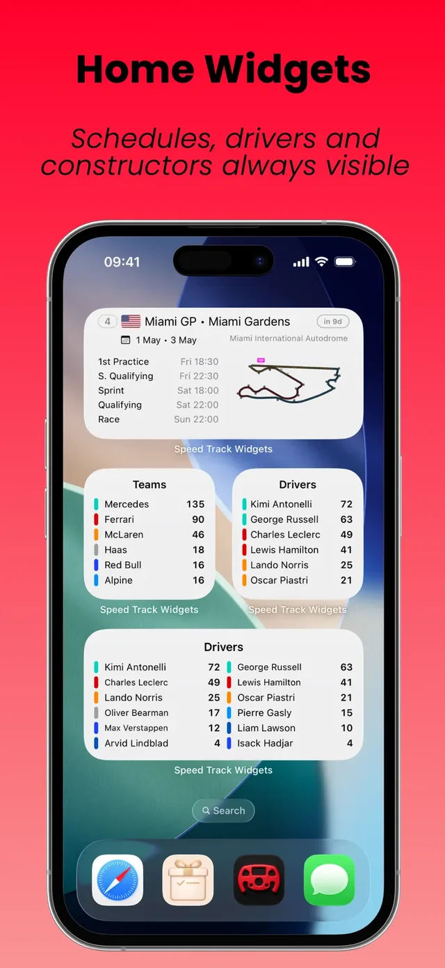 SpeedTrack F1 widgets preview