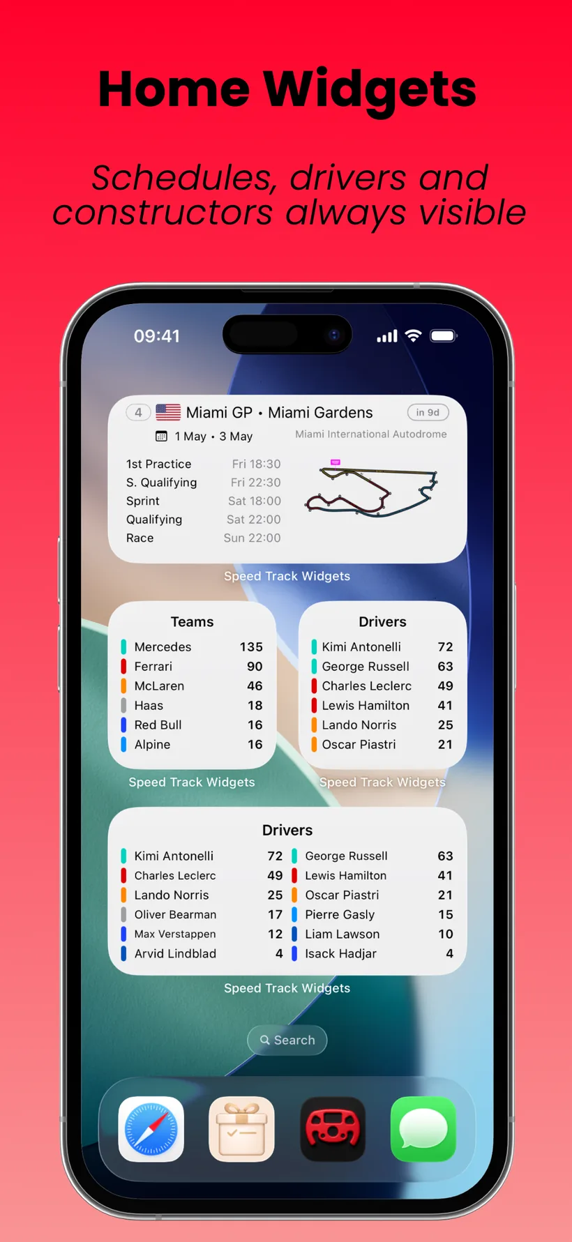 SpeedTrack home screen widgets preview