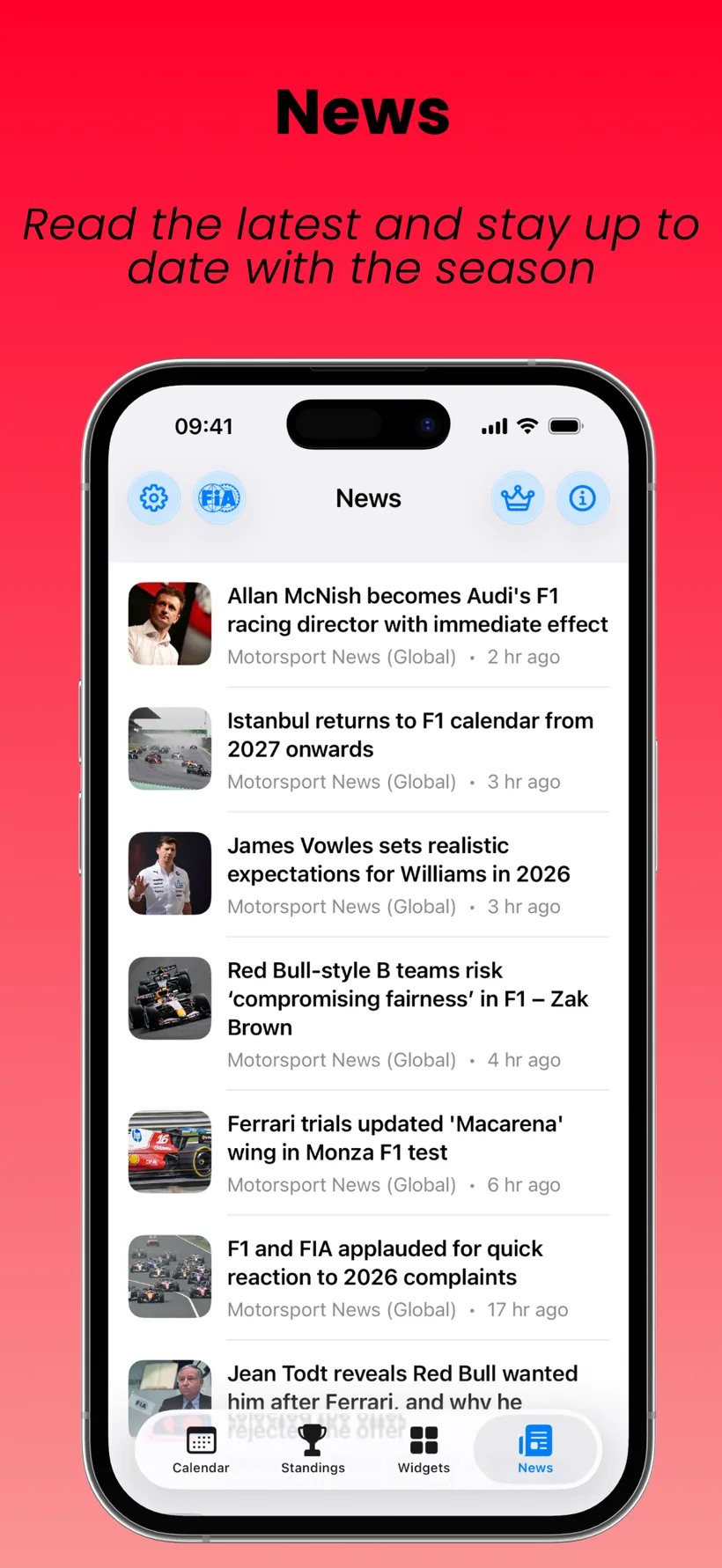 SpeedTrack F1 news screen